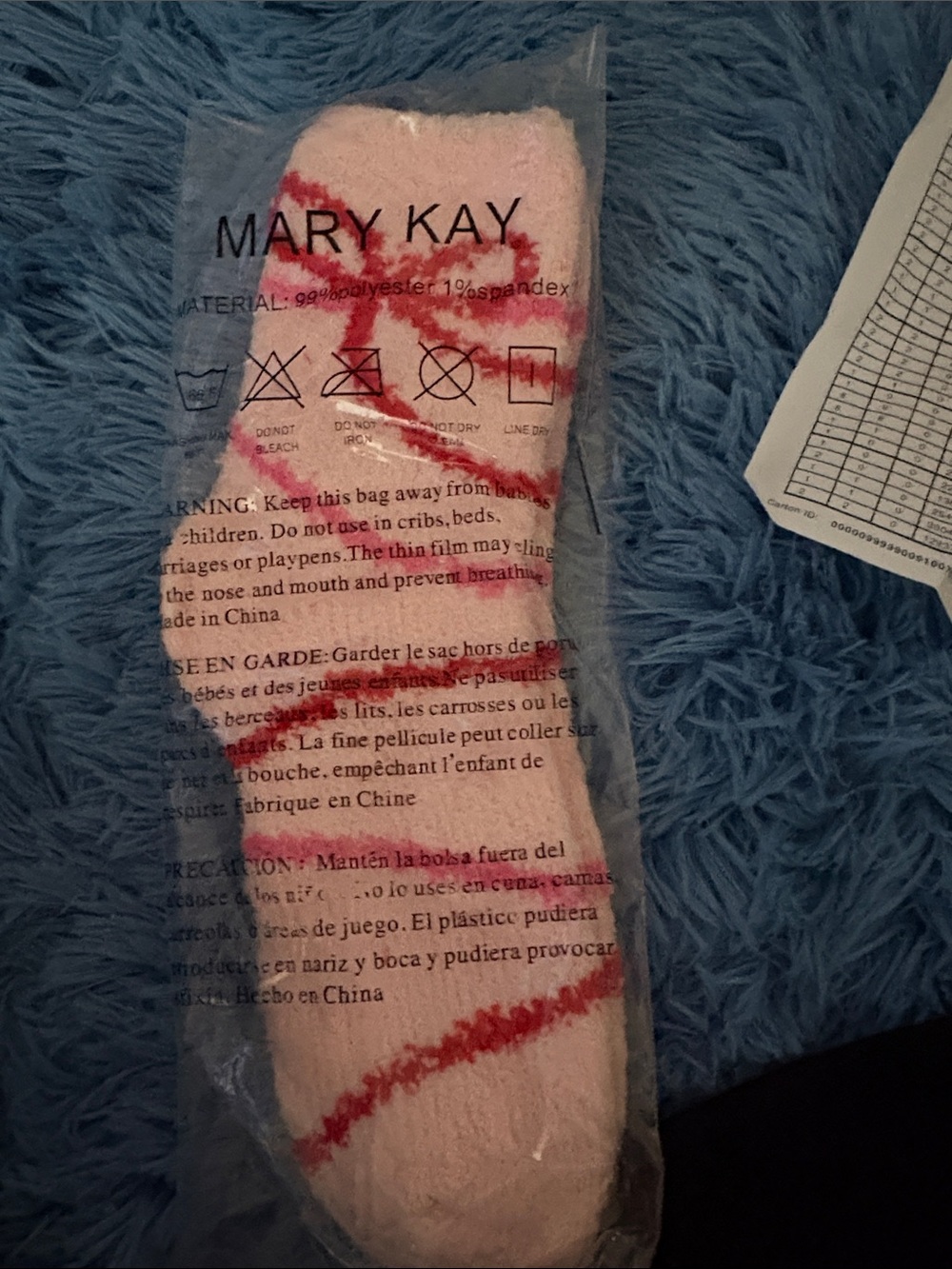 Mary Kay Pink Fuzzy Lounge Socks with Red Stripe Accents